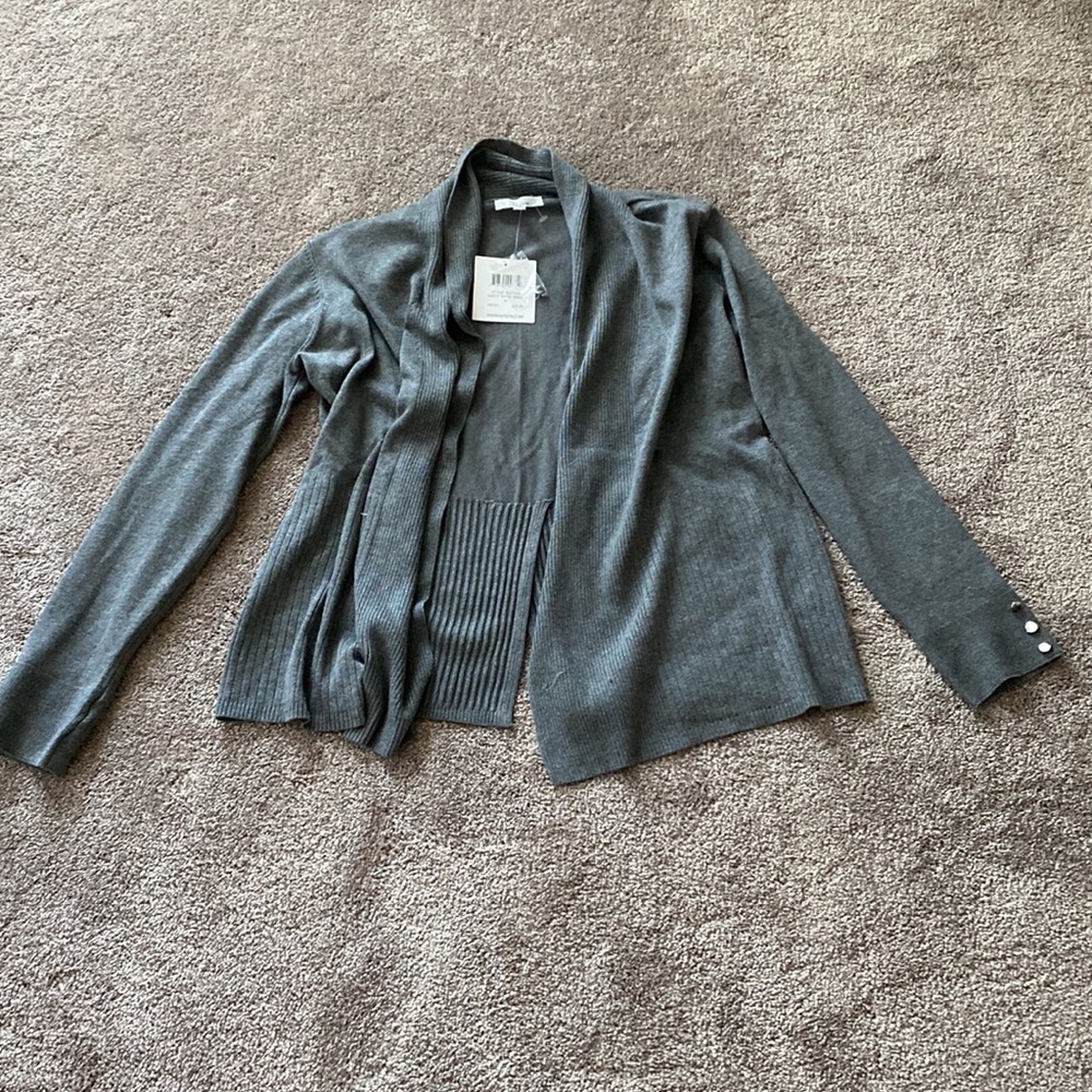 NWT 89th & Madison Gray Open Front Cardigan Lightweight Knit Draped SIZE M